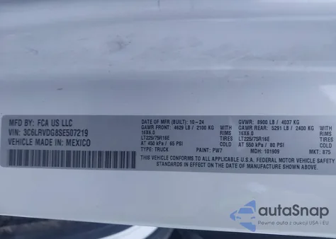 2025 Ram Promaster 2500 Tradesman High Roof 159 Wb W/Pass Seat z USA, uszkodzony, nr VIN 3C6LRVDG8SE507219